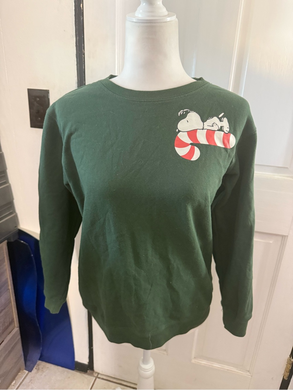Kids Green Snoopy Candy Cane Sweatshirt
